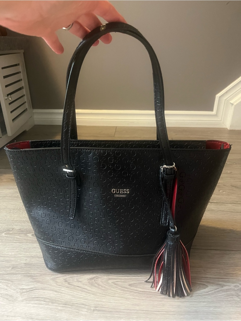 GUESS Black Tote Bag with Red Accent - Picture 12 of 16